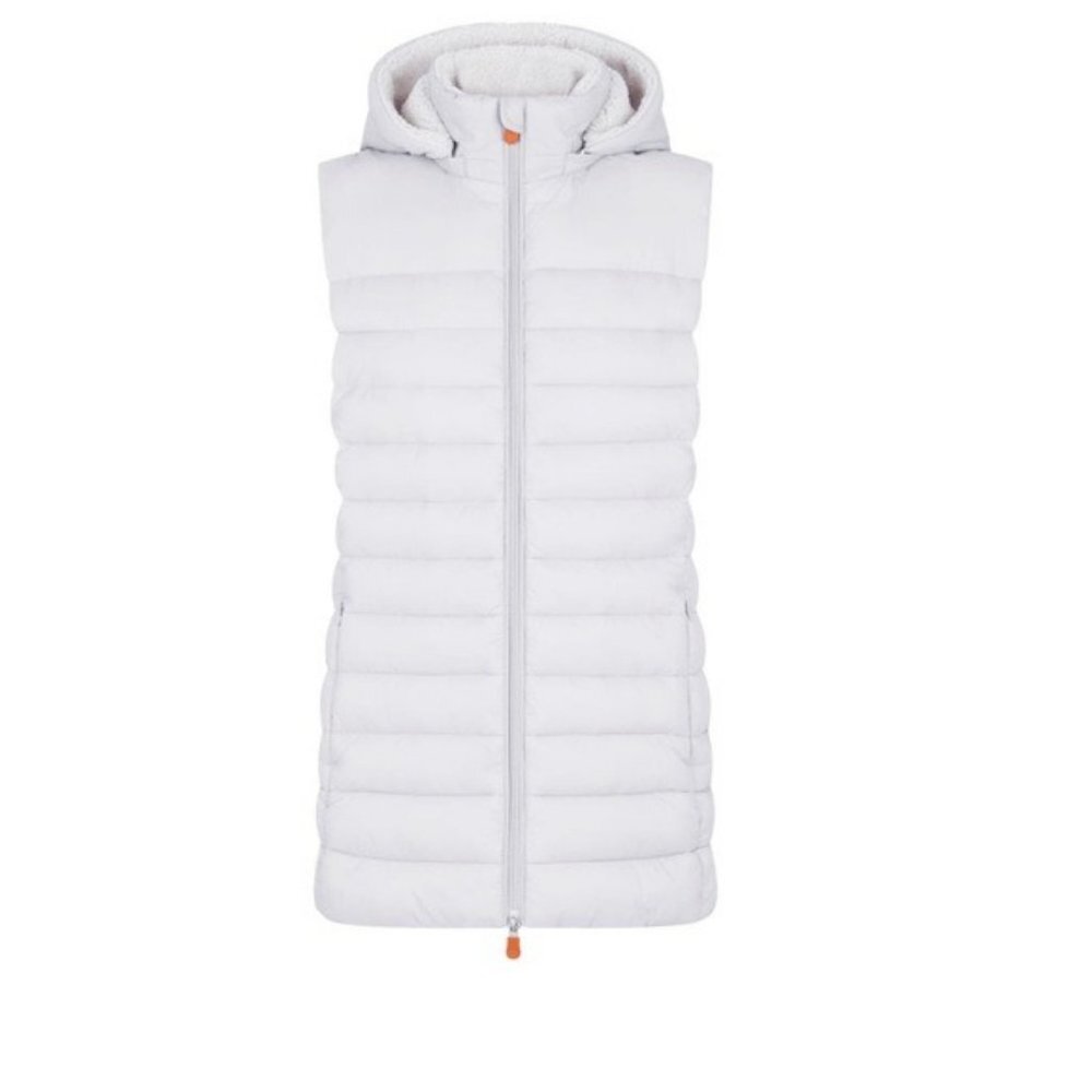 Save The Duck Fleece Lined Hooded Puffer Vest NWT Grey S M - Picture 3 of 4